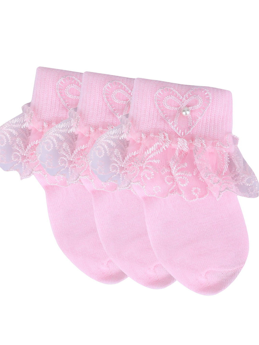 N2S NEXT2SKIN Pack of 3 Girls Pink Cotton Socks With Frills