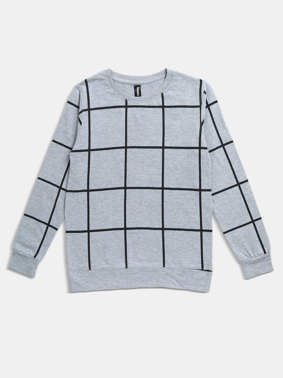 Maniac Boys Grey Checked Slim Fit T-shirt