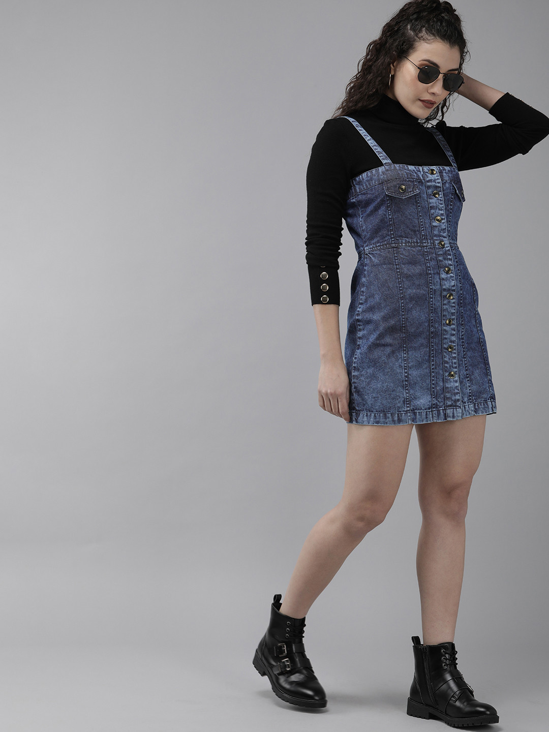 Roadster Womens Indigo Solid Above Knee Length Dungarees