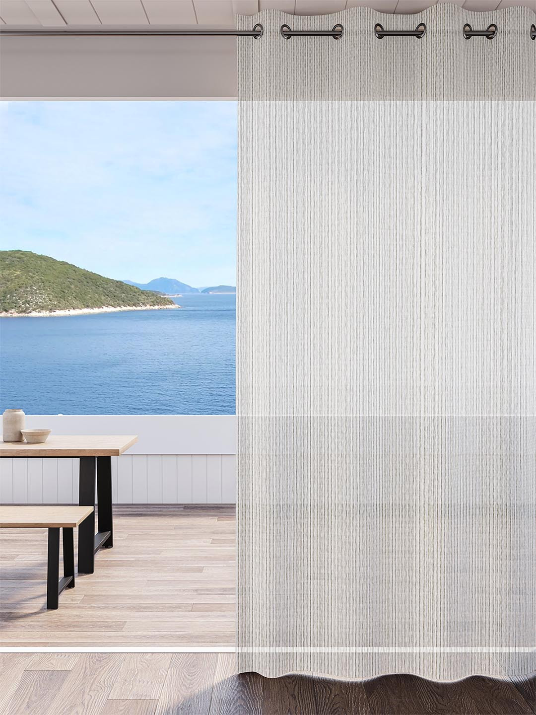 DDecor Beige Striped Sheer Long Door Curtain