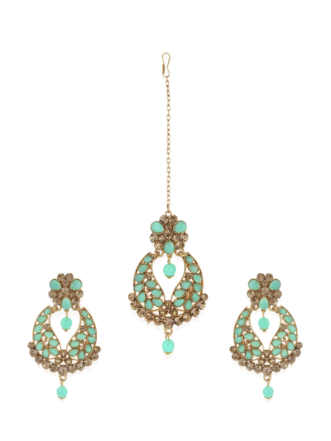 ANIKAS CREATION Gold- Plated Turquoise Blue Kundan Studded & Beaded Jadau Jewellery Set