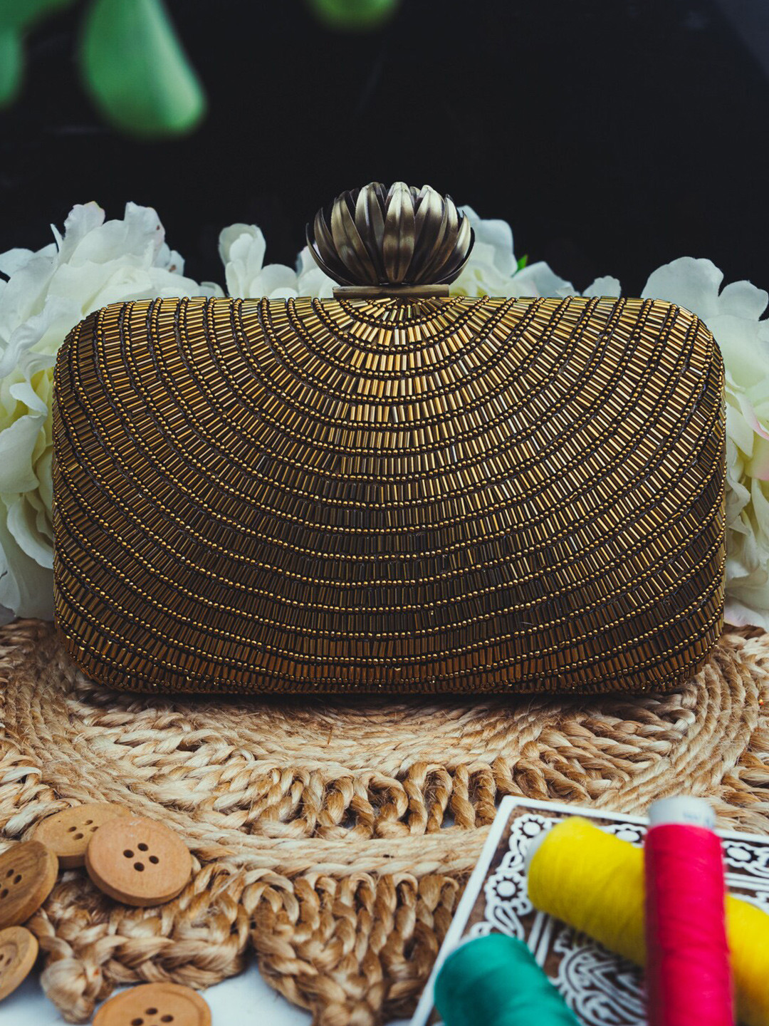 NR By Nidhi Rathi Women Copper Hand Embellished Box Clutch