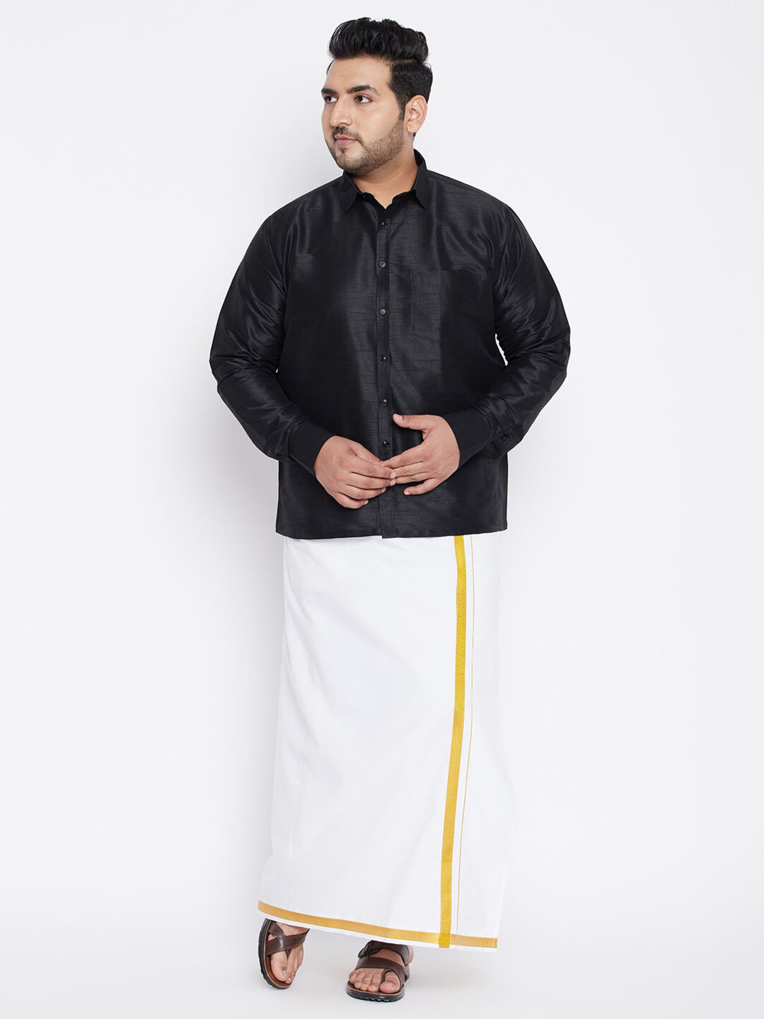 VASTRAMAY Men Black & White Shirt with Dhoti