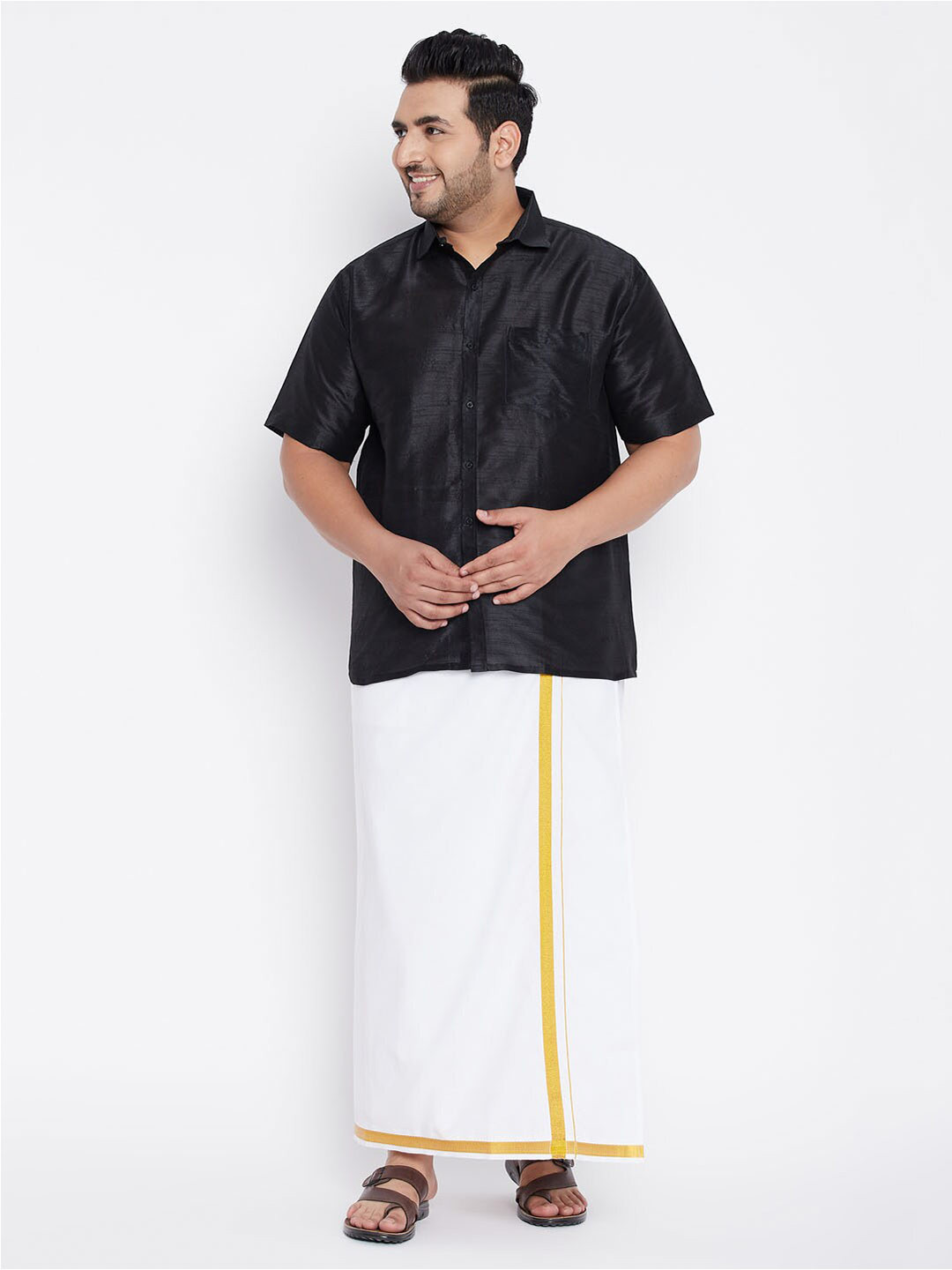 VASTRAMAY Men Black & White Shirt with Dhoti