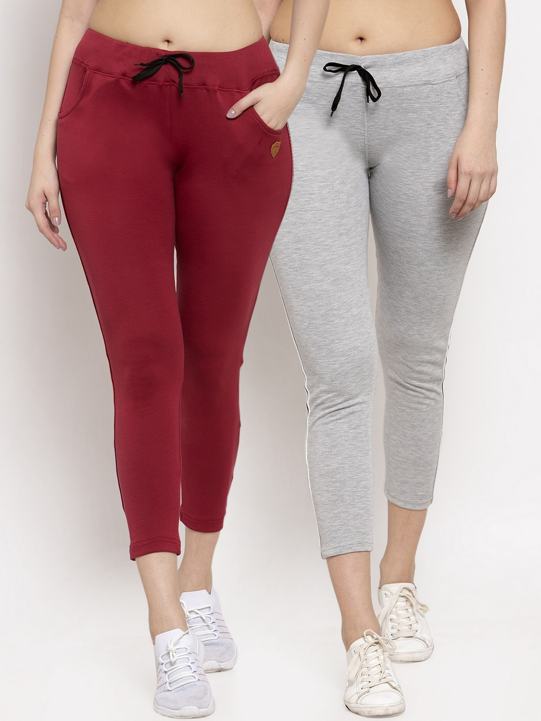 Miaz Lifestyle Pack Of 2 Women Grey & Maroon Solid Skinny-Fit Tights