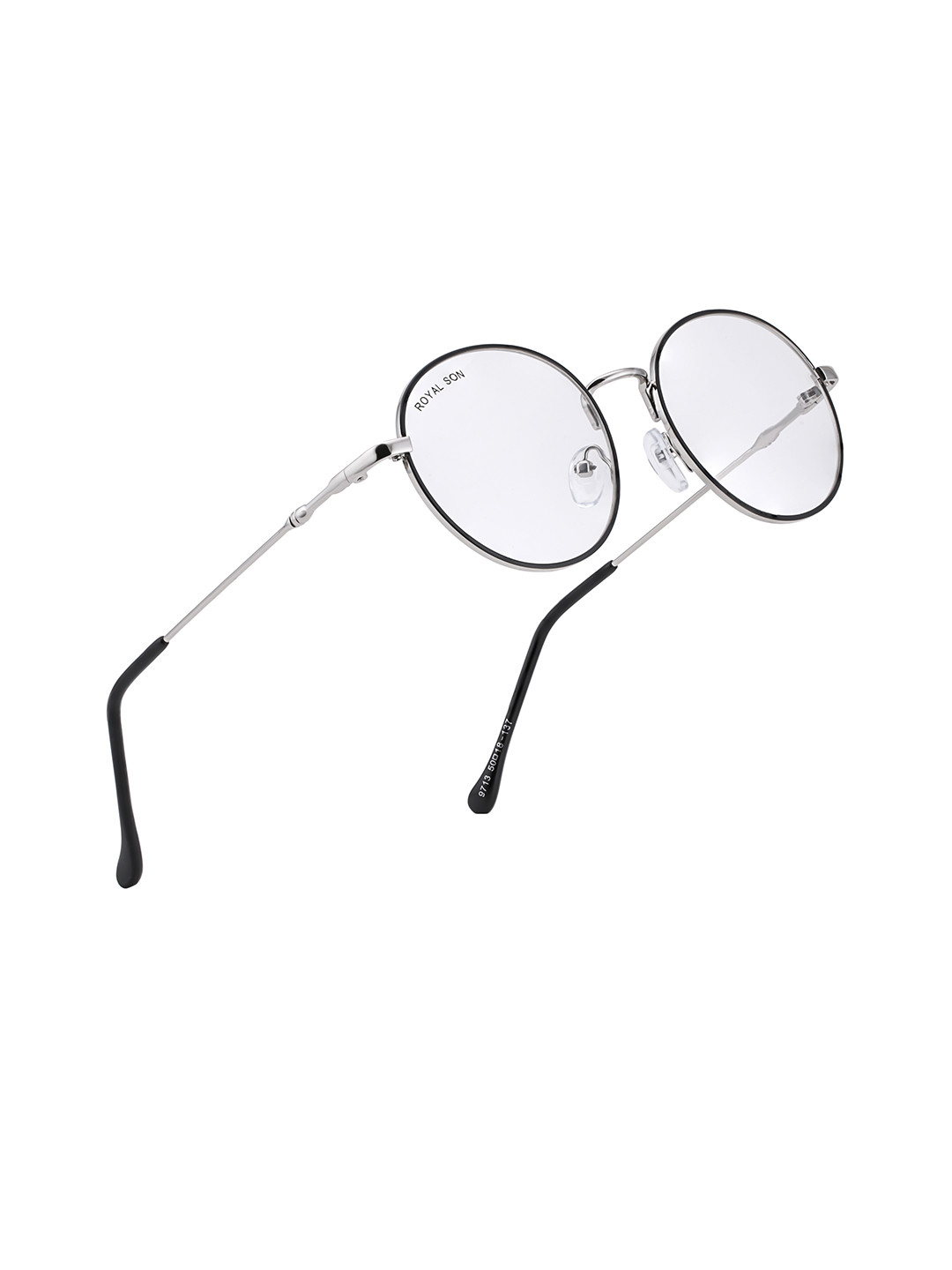 ROYAL SON Unisex Silver-Toned & Black Full Rim Round Frames
