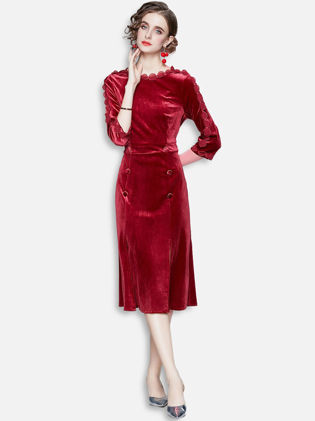JC Collection Red Sheath Midi Dress