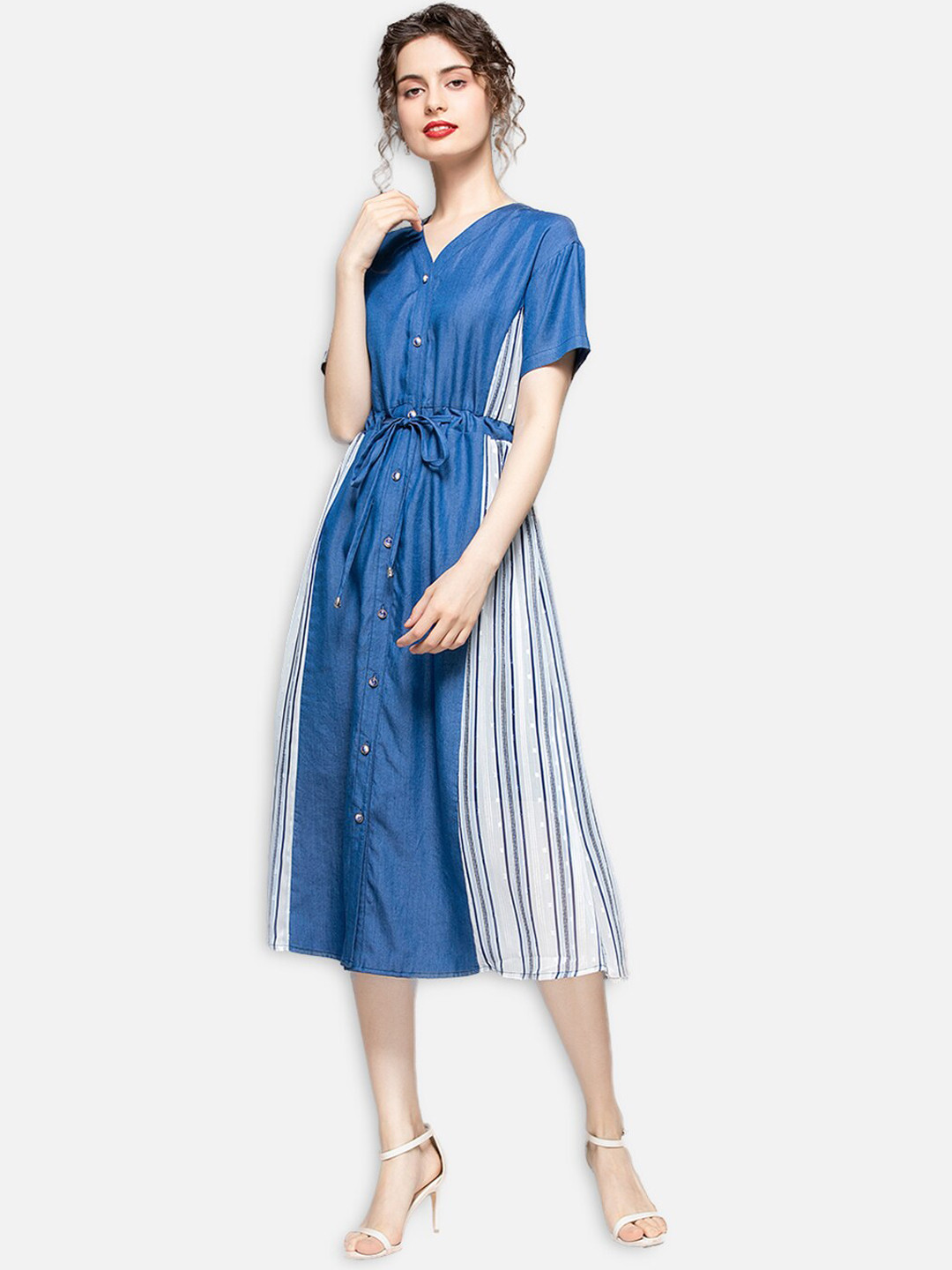 JC Collection Blue Striped Midi Dress