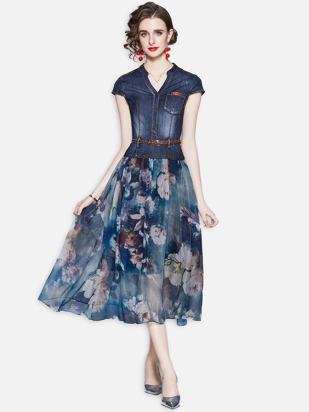 JC Collection Blue Tie and Dye Midi Dress