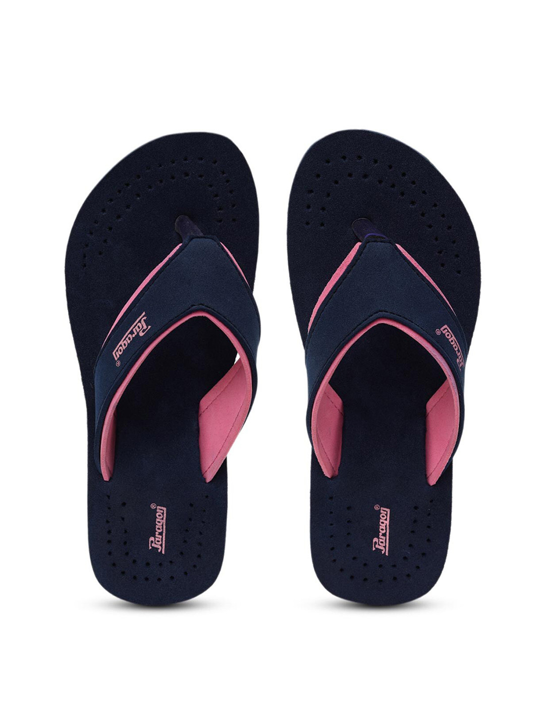 Paragon Women Navy Blue & Pink Brand Logo Print Flip Flops