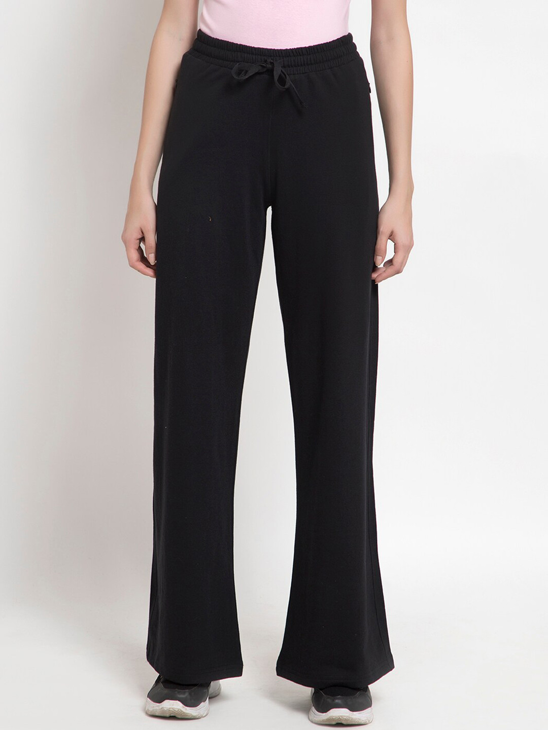 FEMEA Women Black Solid Wide Leg Track Pants