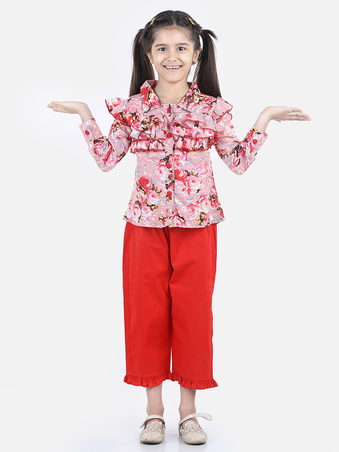 Cutiekins Girls Pink & Red Printed Shirt with Capris