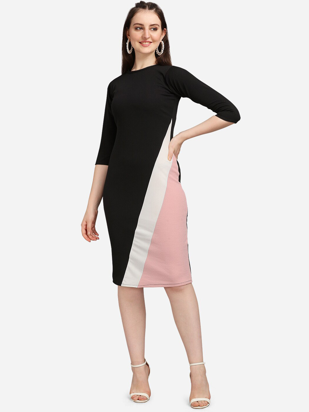 PURVAJA Black Colourblocked Sheath Dress