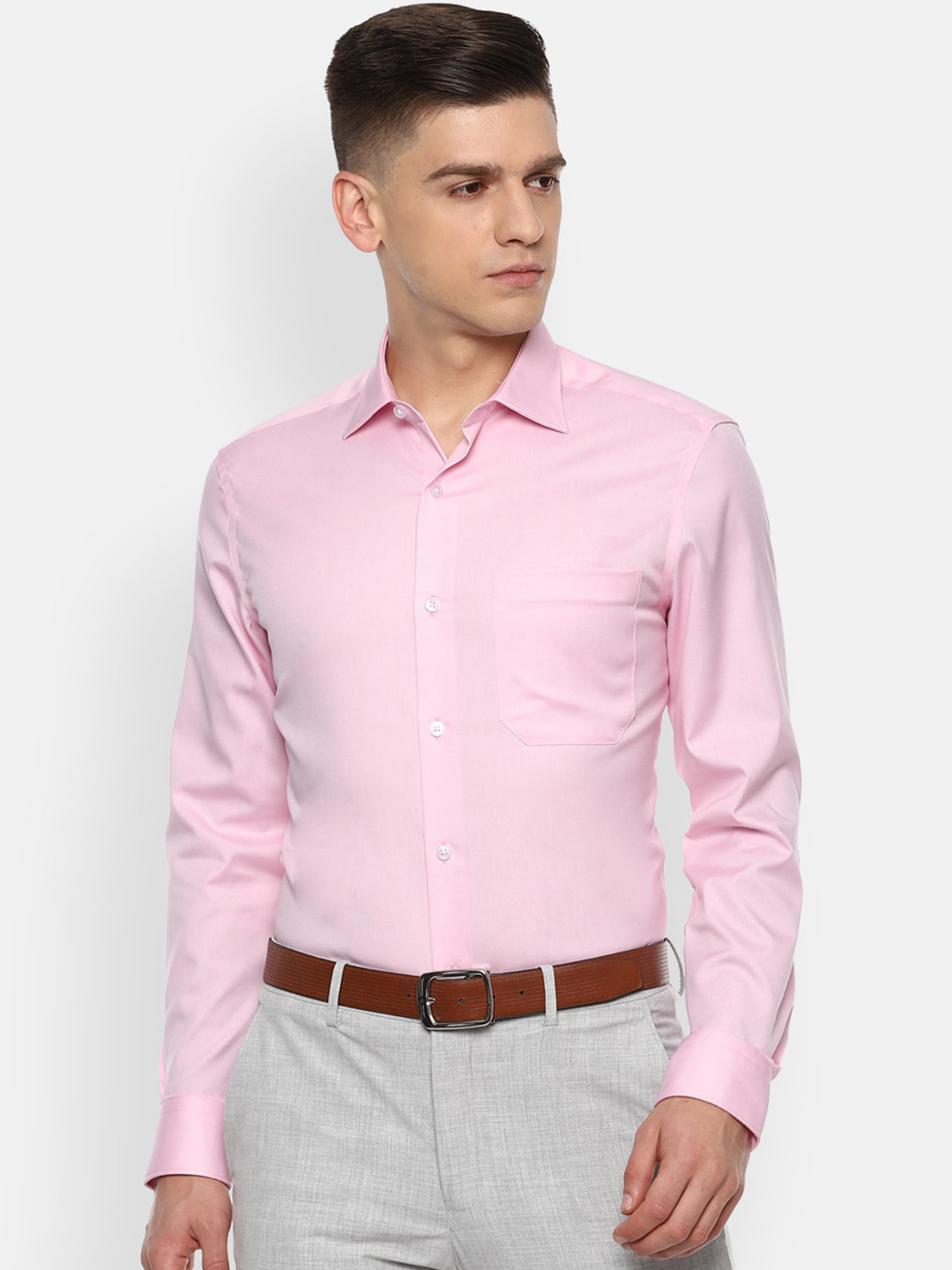 Louis Philippe Permapress Men Pink Opaque Casual Shirt