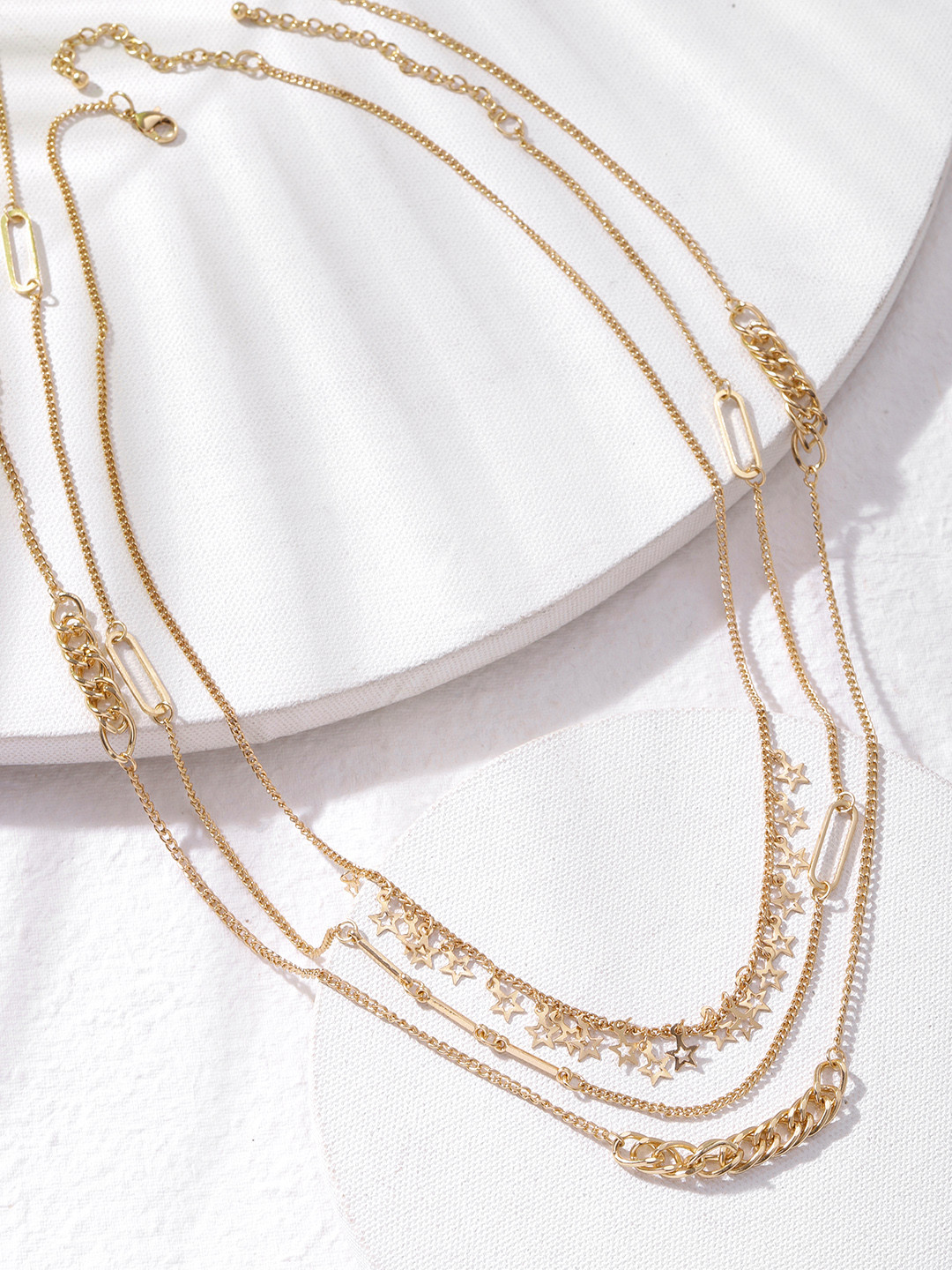 DEEBACO Rose Gold Rose Triple Layered Necklace