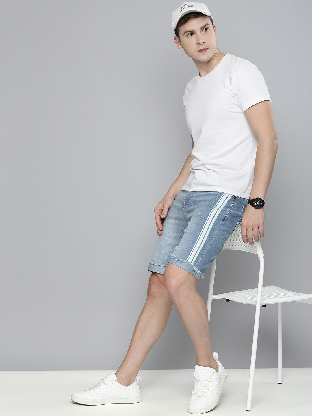 The Indian Garage Co Men Blue Slim Fit Denim Shorts
