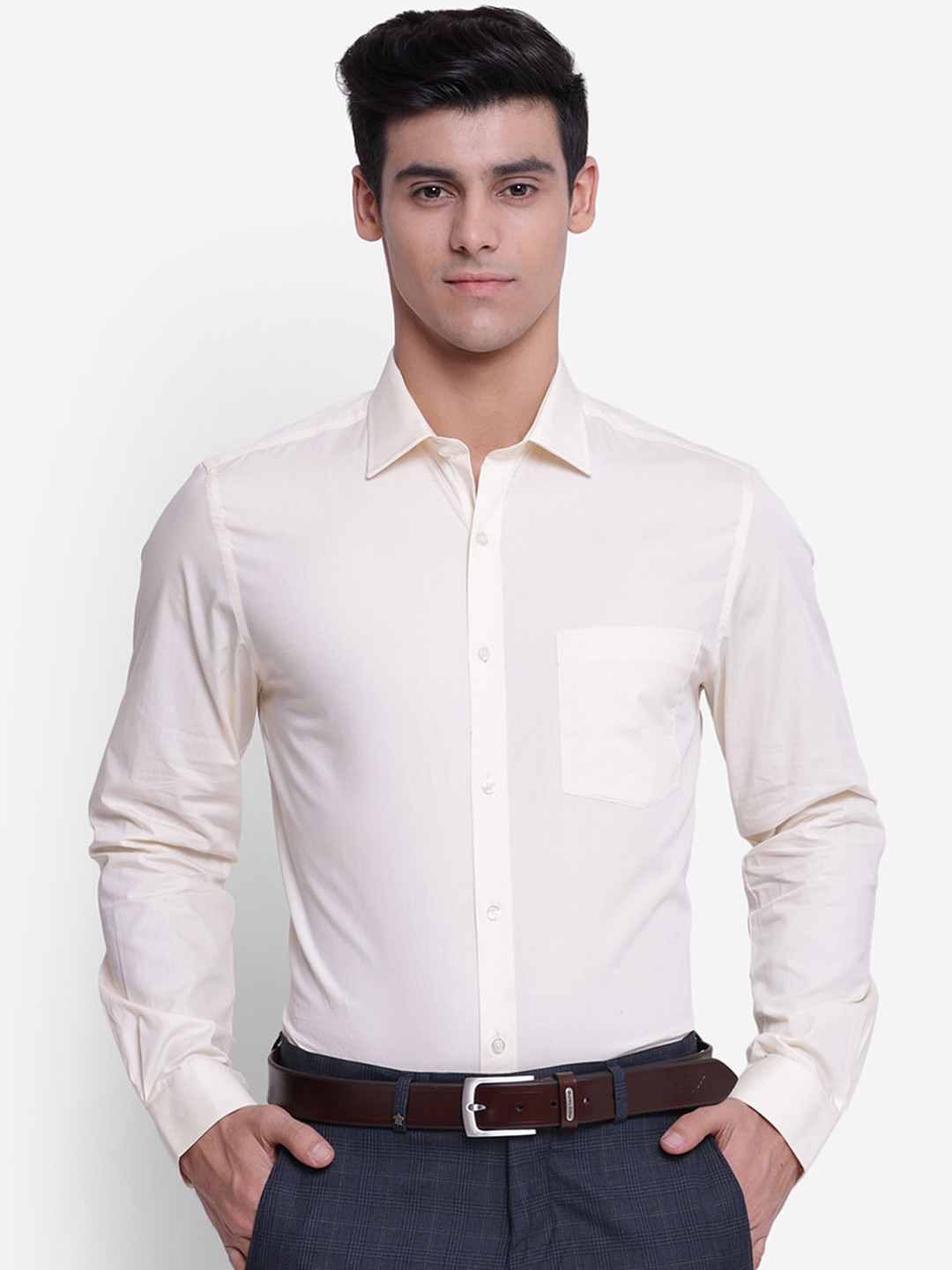Turtle Men Cream Slim Fit Formal Shirt