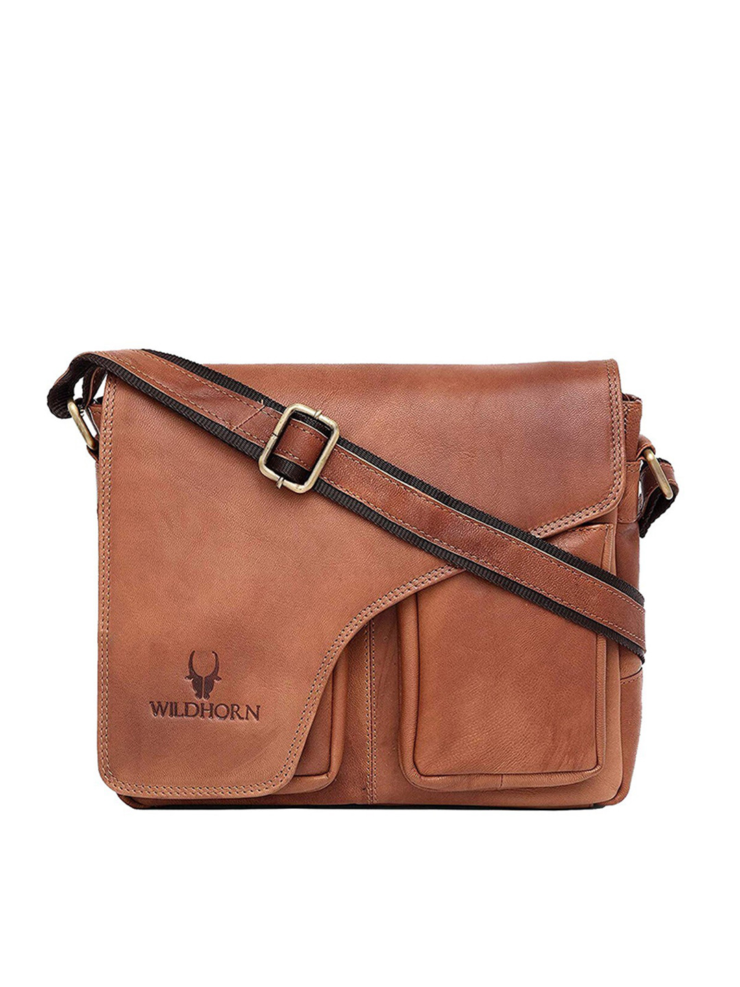 WildHorn Men Tan Textured Genuine Leather Messenger Bag