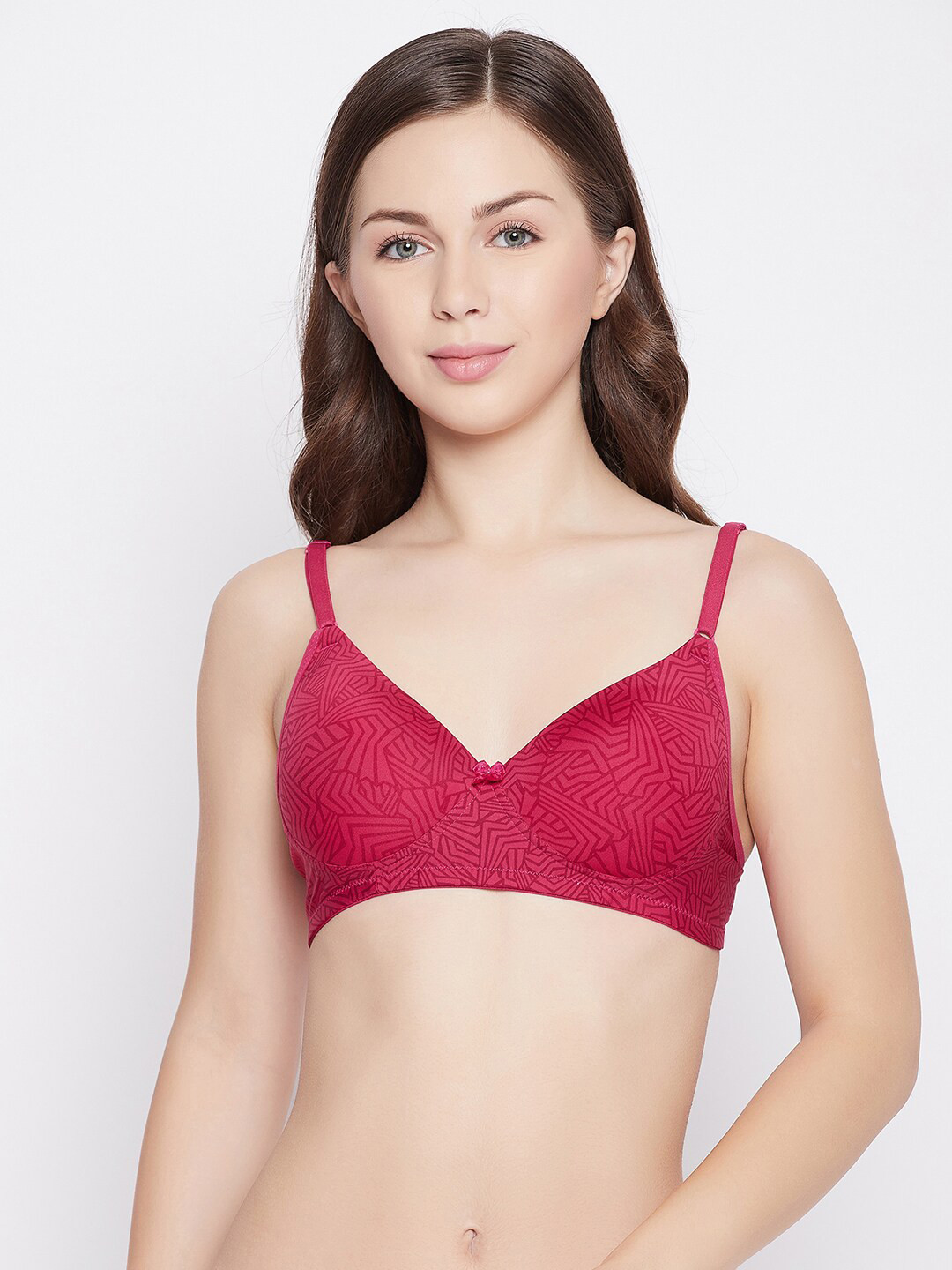 Clovia Magenta Geometric T-shirt Bra Lightly Padded