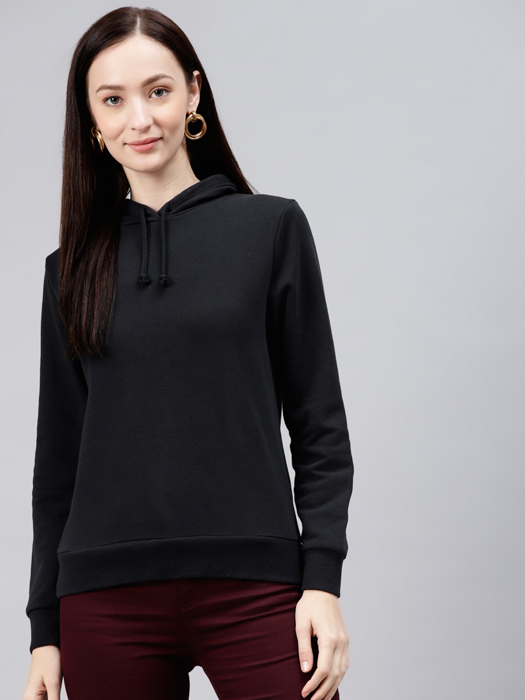 Marks & Spencer Women Black Hooded Sweatshirt