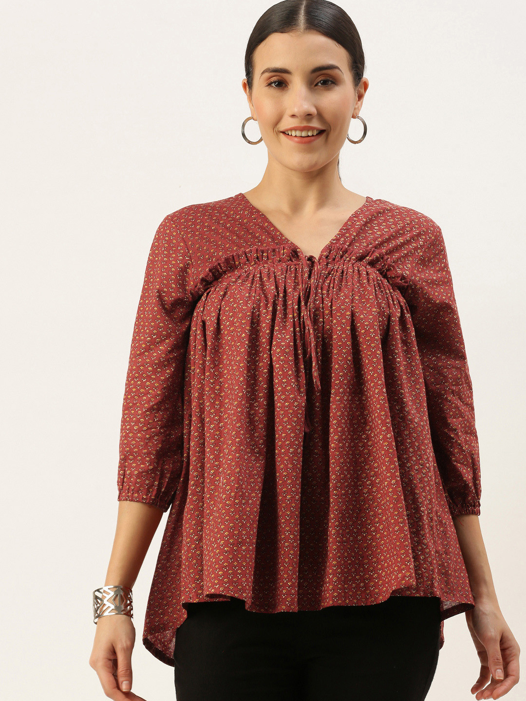 Saanjh Red Printed Tunic