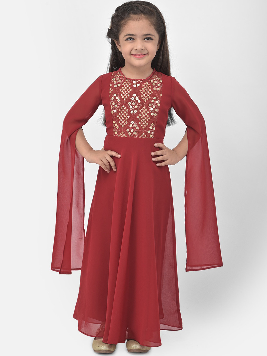 Eavan Maroon Georgette Maxi Dress
