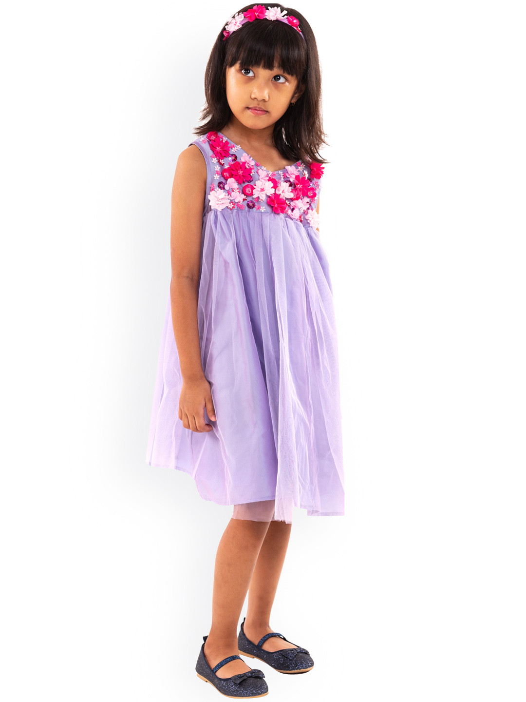 A Little Fable Girls Lavender & Red Floral Empire Dress