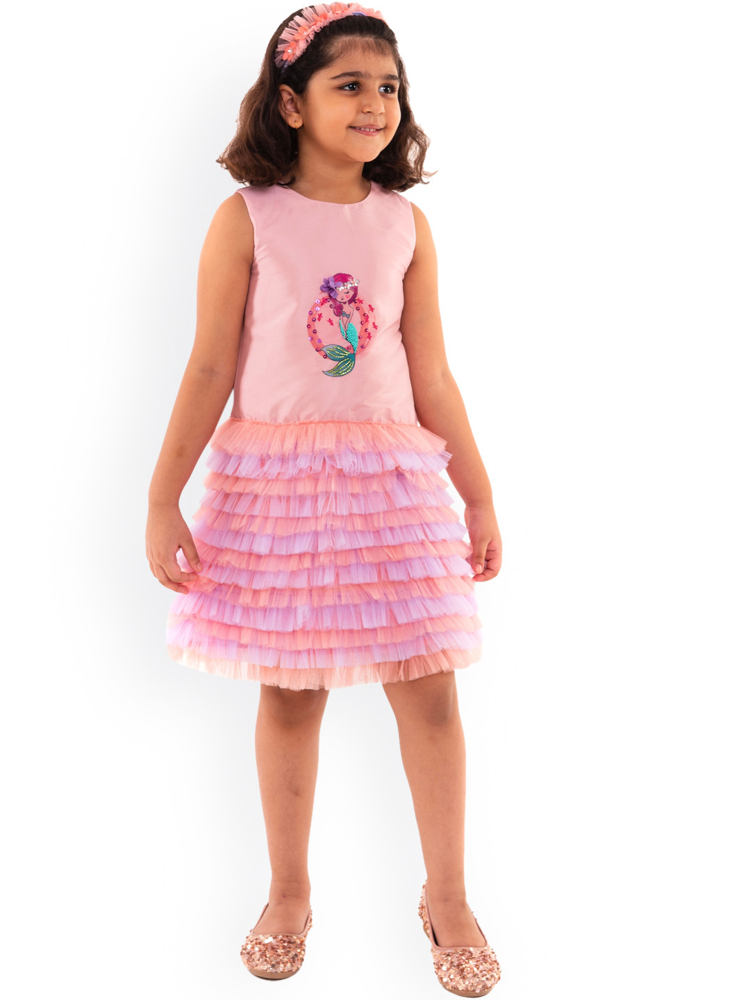 A Little Fable Girls Pink Ruffle Dress