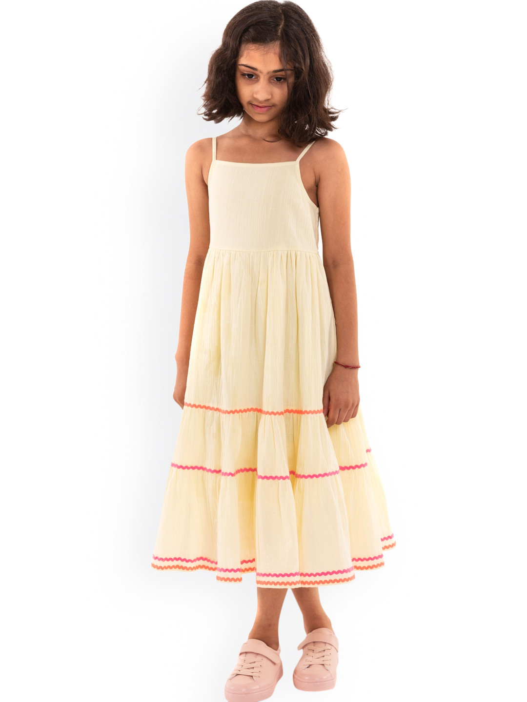 A Little Fable Yellow & Orange Tiered Midi Dress