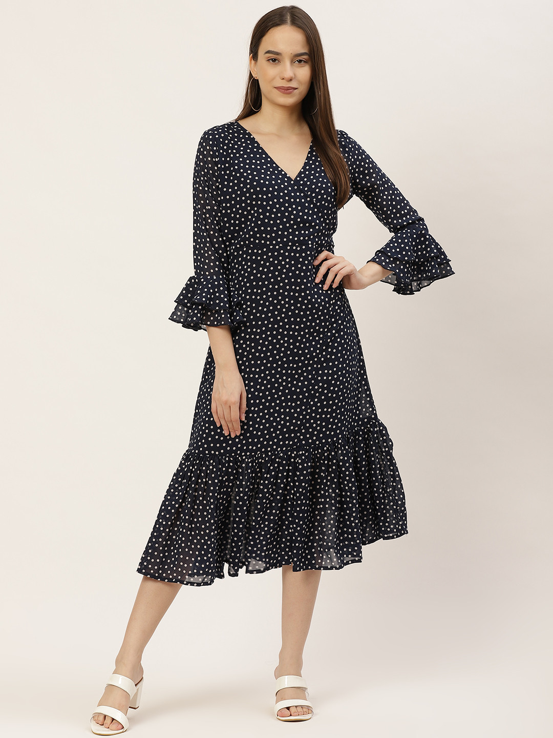 WISSTLER Navy Blue Georgette Midi Dress