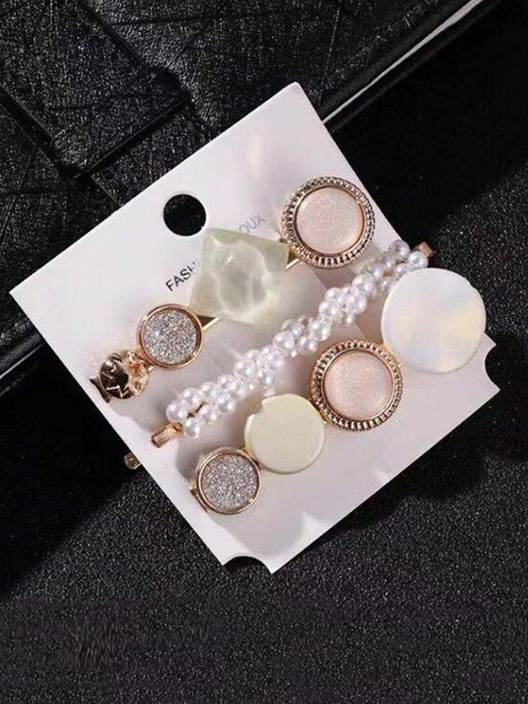 Jewels Galaxy Women Gold-Toned & White Set of 3 Alligator Hair Clip