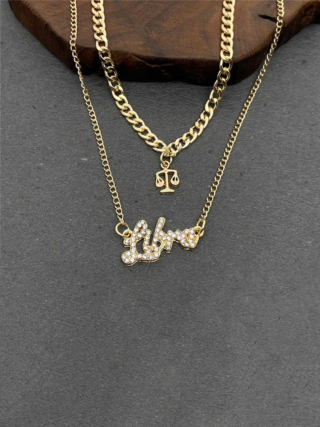 Jewels Galaxy Gold-Plated Stone-Studded Libra Sun Sign Layered Necklace