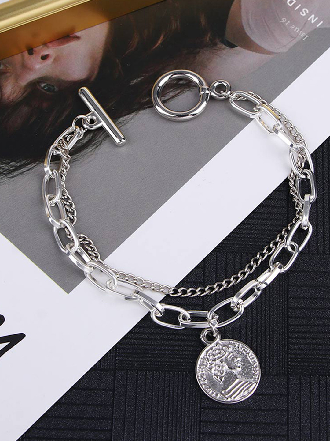 Jewels Galaxy Silver-Plated Layered Link Bracelet