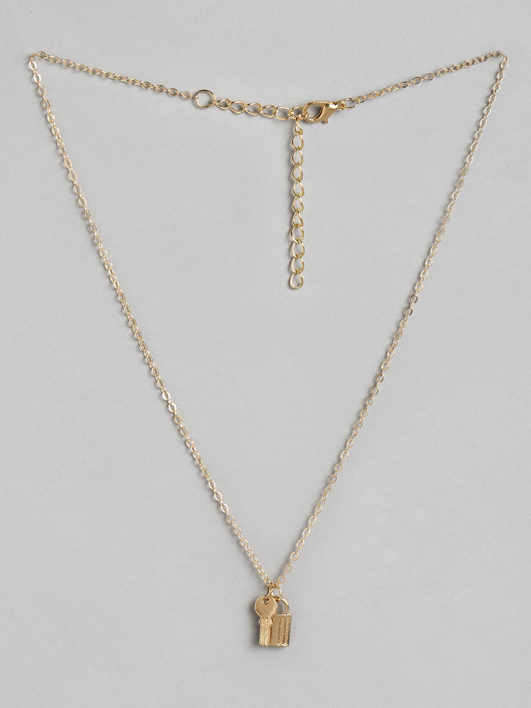 Jewels Galaxy Gold-Plated Lock & Key Charm Necklace