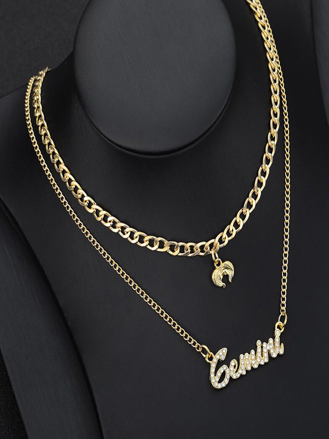 Jewels Galaxy Gold-Plated Gemini Zodiac Stone-Studded Layered Necklace