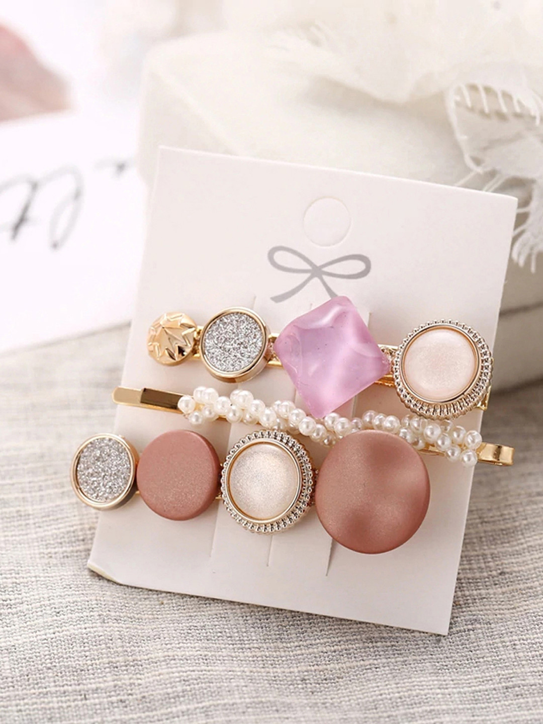 Jewels Galaxy Women Set of 3 Beaded Hair Clips