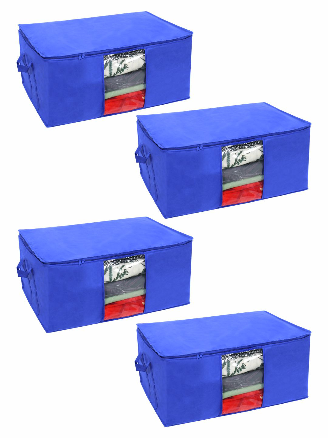 prettykrafts Set Of 4 Blue Solid Underbed Large Storage Organisers
