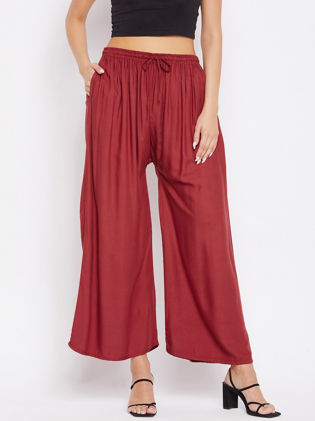 Clora Creation Women Rust Red Knitted Sharara