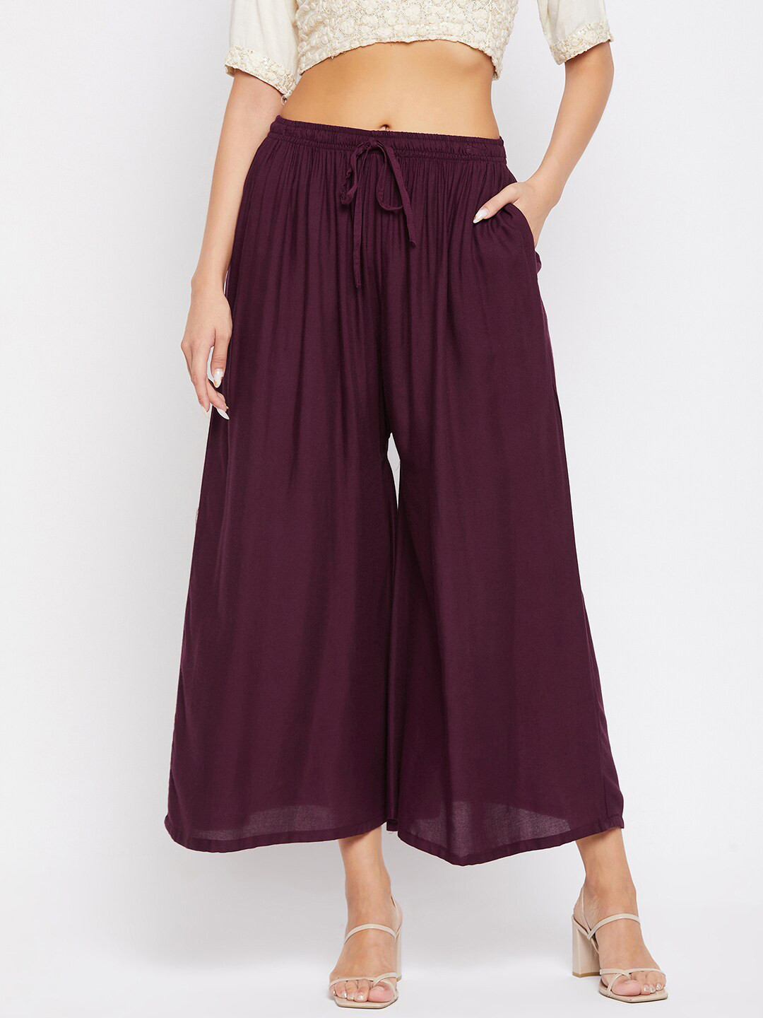 Clora Creation Women Burgundy Knitted Sharara