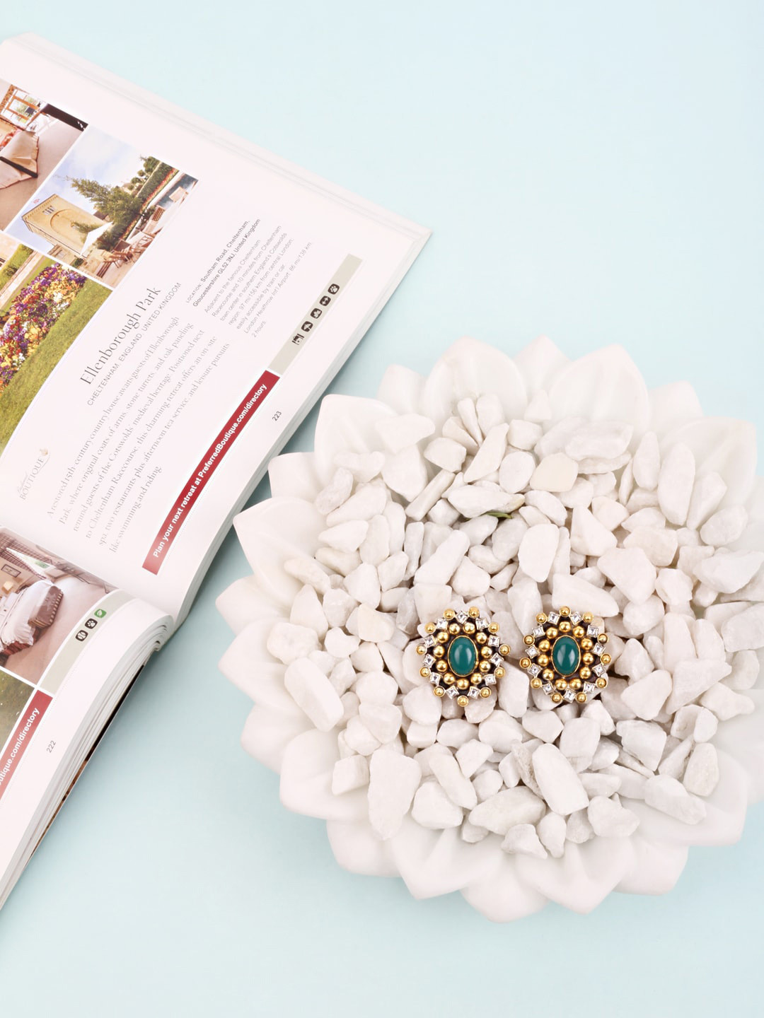 SANGEETA BOOCHRA Gold-Plated & Green Handcrafted Contemporary Studs