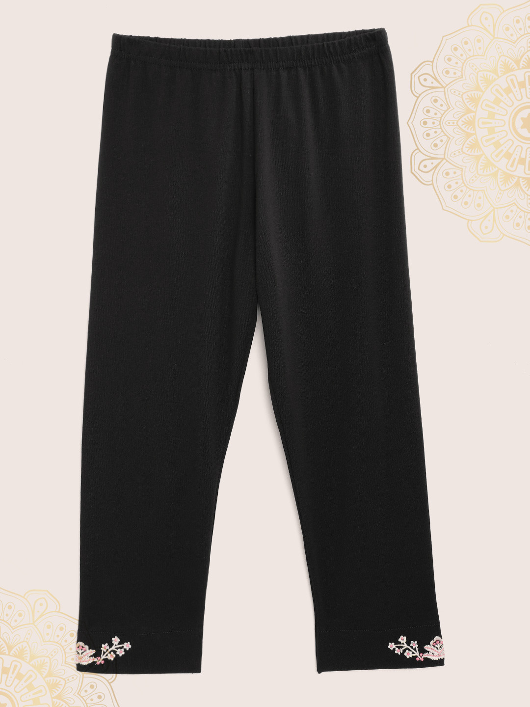 Biba Girls Black Solid Capris with Embroidered Detail