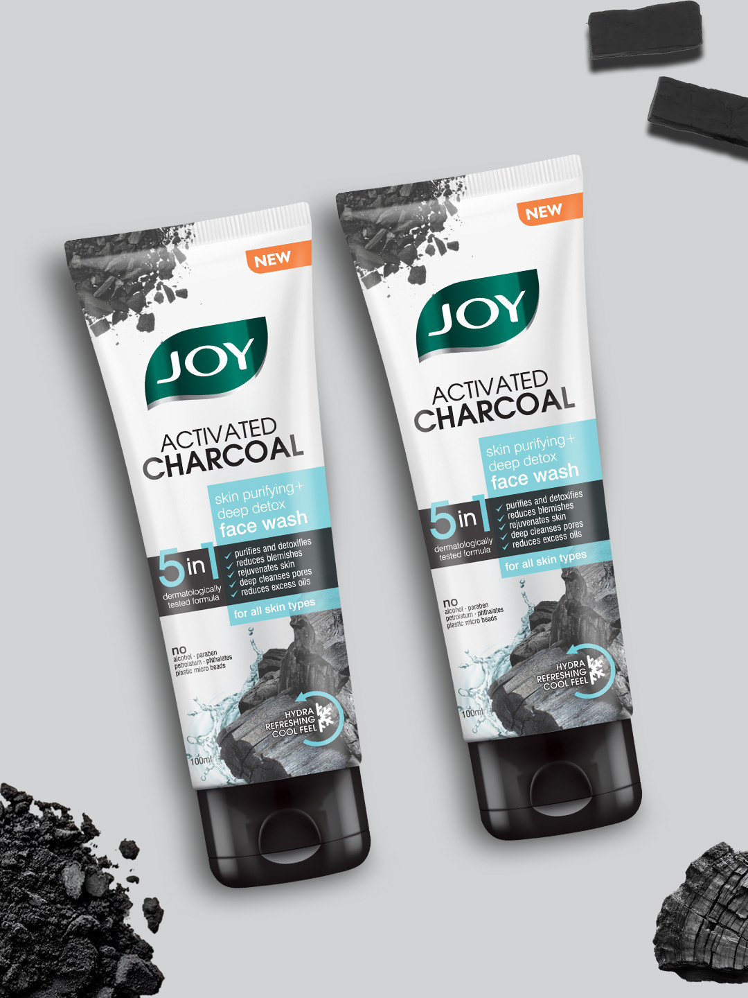 JOY Set of 2 Charcoal Face Wash For Oil Control & Dirt Removal - 100ml Each
