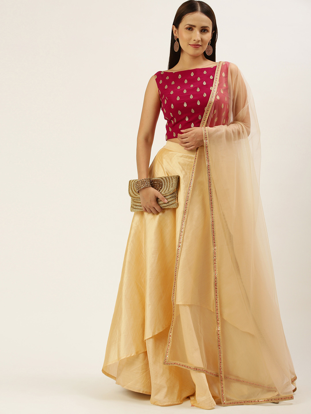 Ethnovog Magenta  Beige Made to Measure Lehenga  Blouse With Dupatta