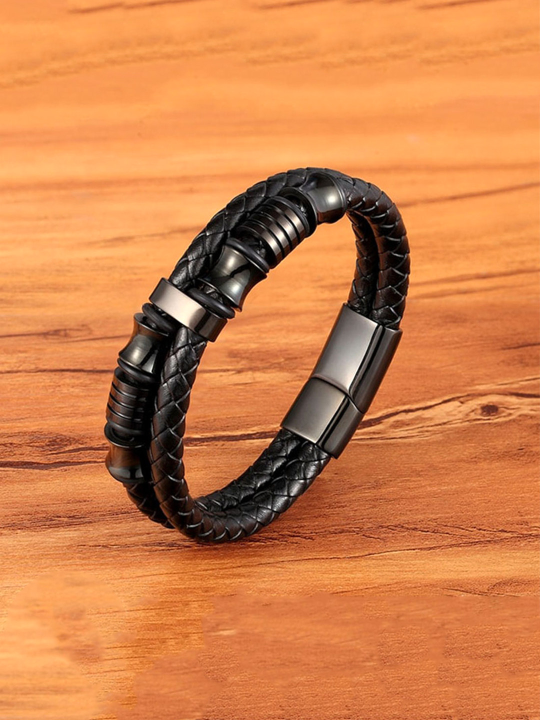 Yellow Chimes Men Black Multistrand Bracelet
