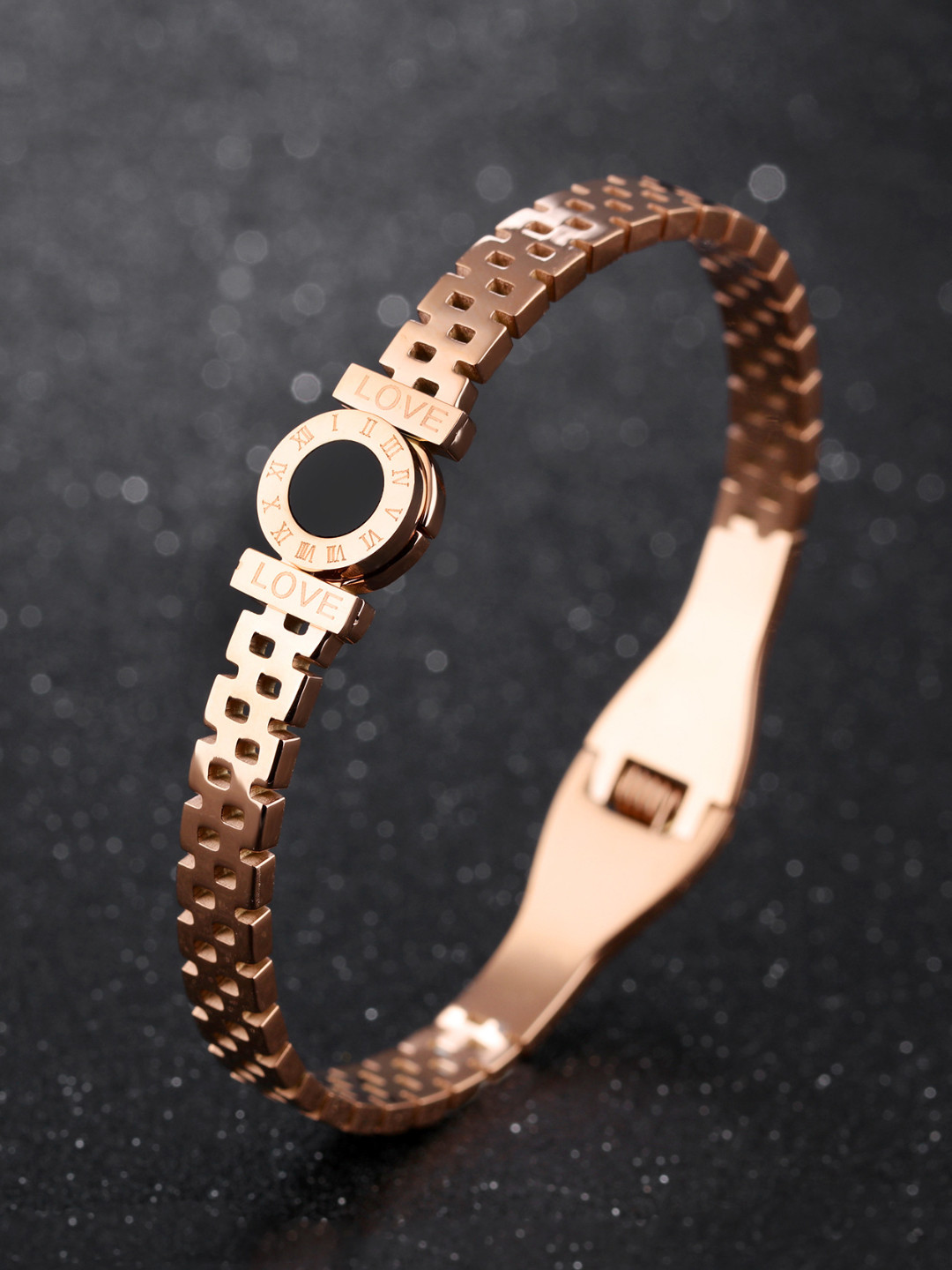 Yellow Chimes Women Rose Gold & Black Rose Gold-Plated Kada Bracelet
