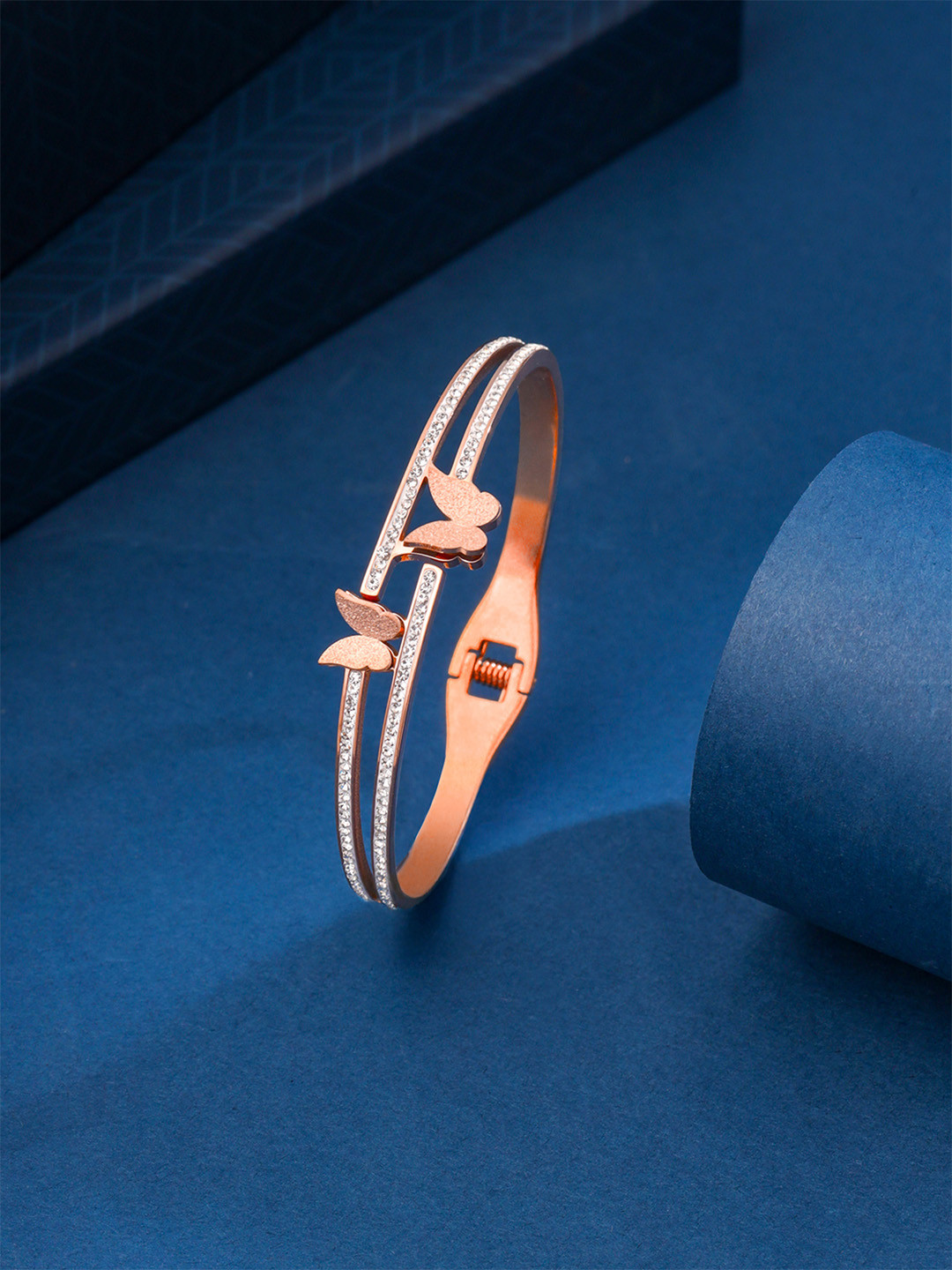 Yellow Chimes Elvora Rose-Gold Plated Stainless Steel Butterfly Kada