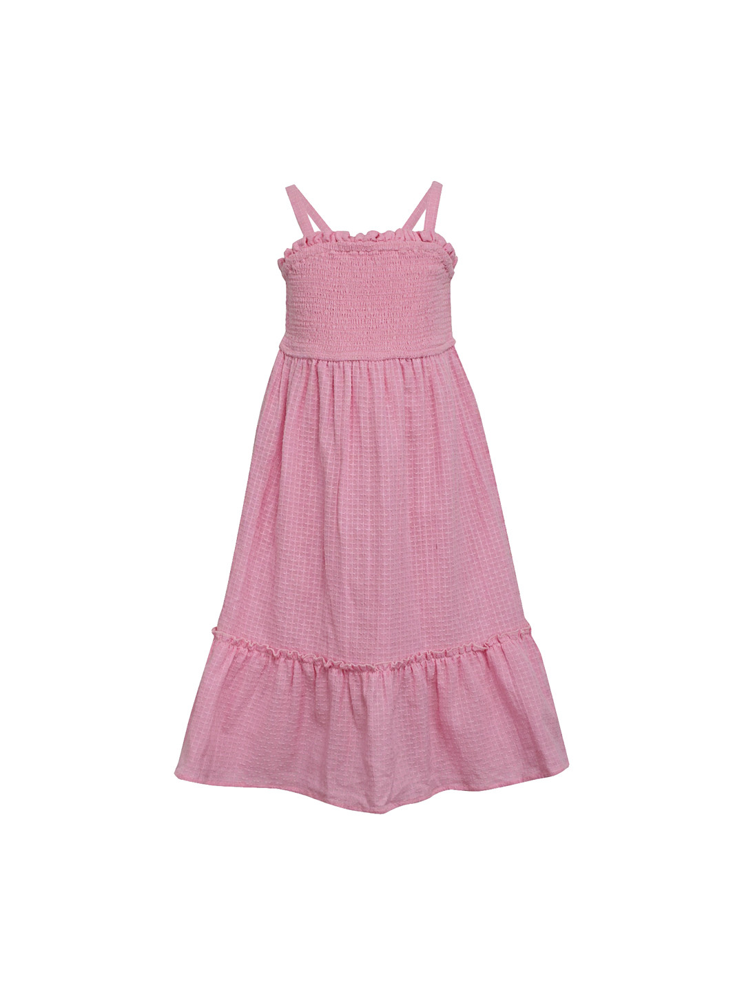 A Little Fable Pink Smocked And Tiered Midi Dress