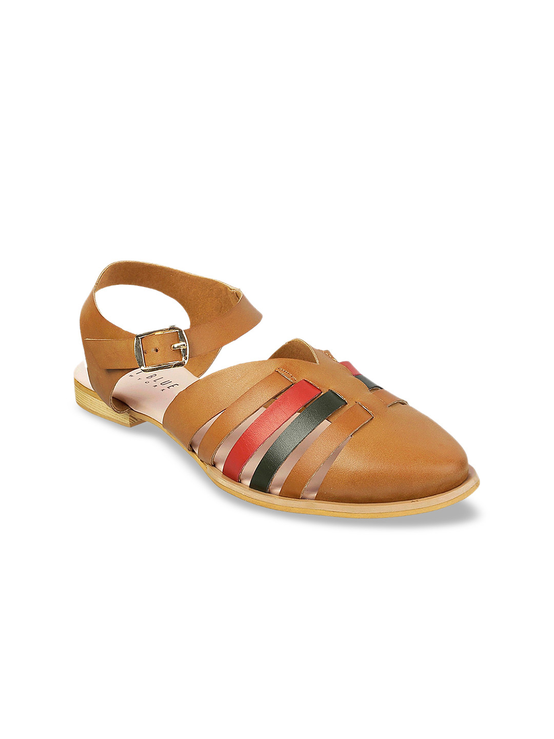 Wet Blue Women Brown & Red Solid Mules