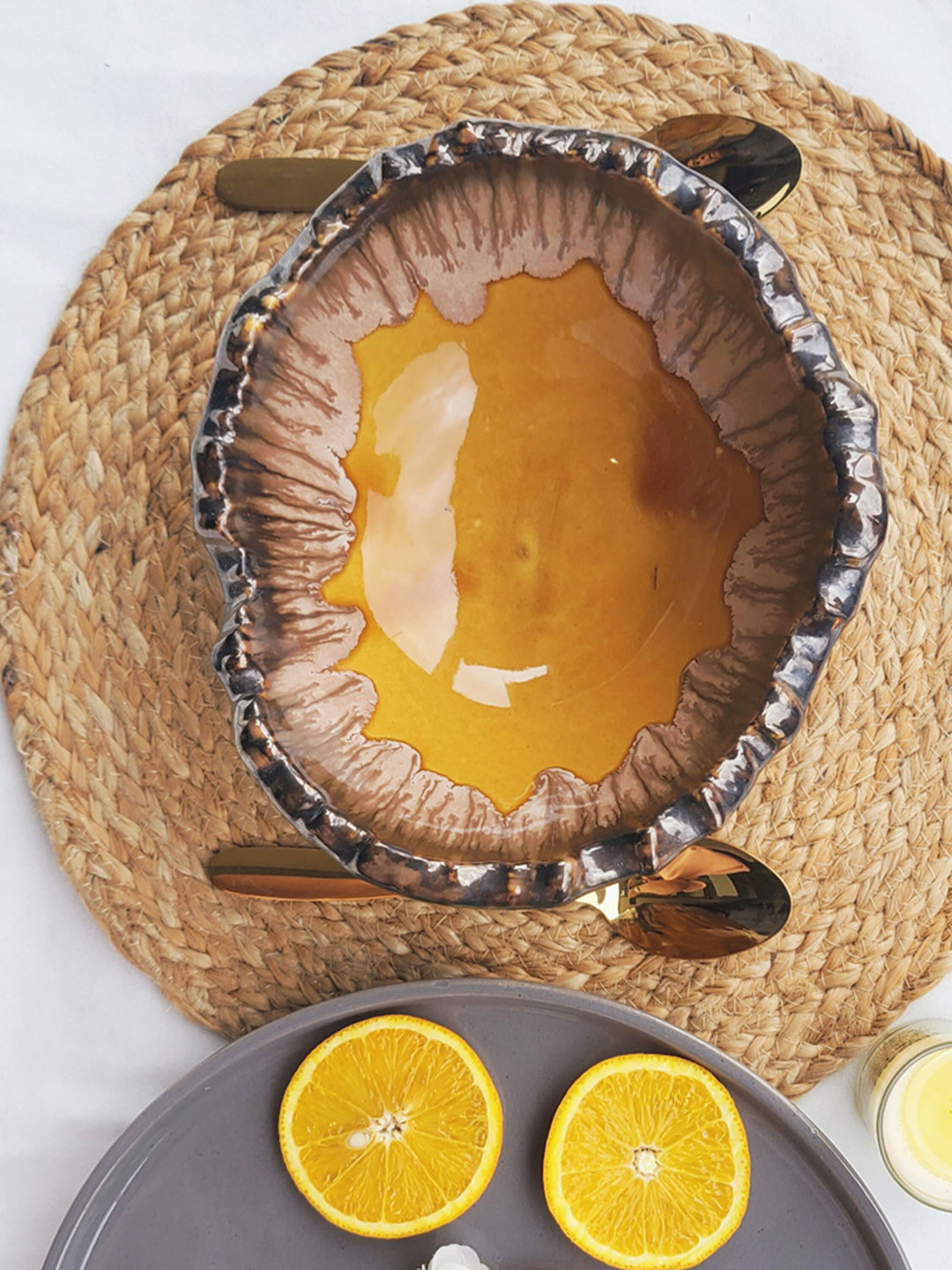 Folkstorys Orange & Grey Organic Cinnamon Ceramic Serving Bowl