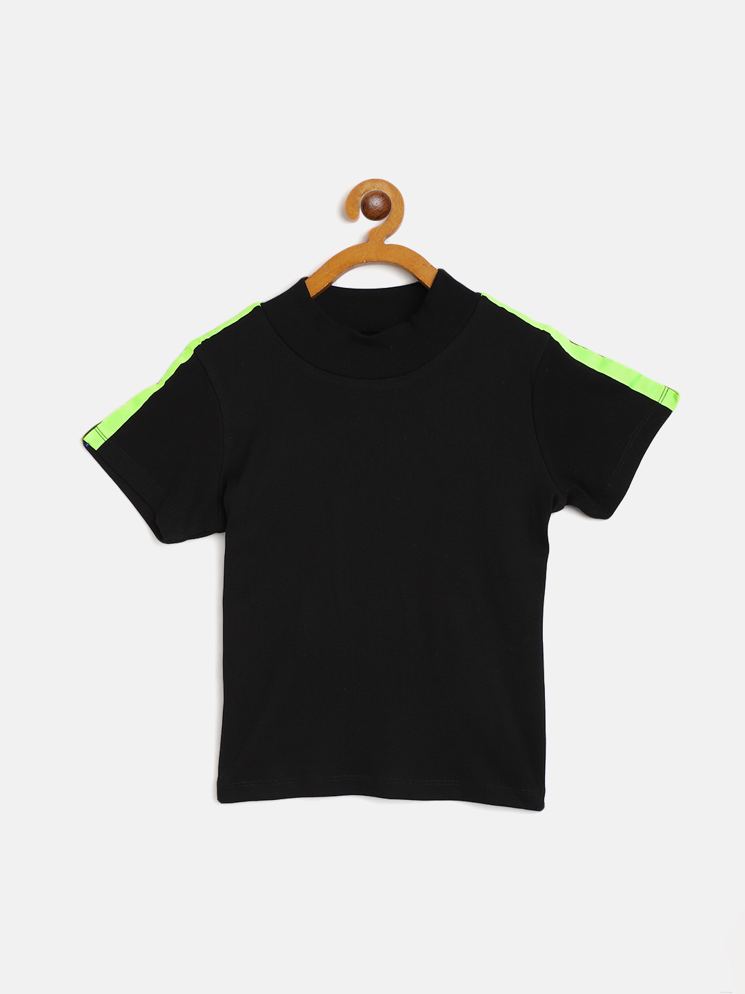 Noh Voh - SASSAFRAS Kids Girls Black High Neck Shoulder Taping T-shirt